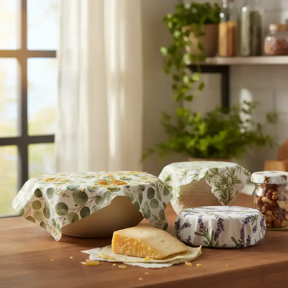 Organic beeswax food wraps in use